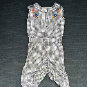Old Navy Black and White Gingham Romper with Embroidered Details